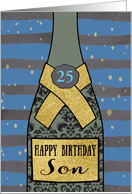 Customize, Son, Birthday, Champagne, Gold-Effect, Stripes and Bubbles card