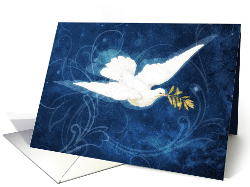 Blank Note Card, Vintage Dove, Olive Branch, Blue and White card