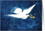 Blank Note Card, Vintage Dove, Olive Branch, Blue and White card