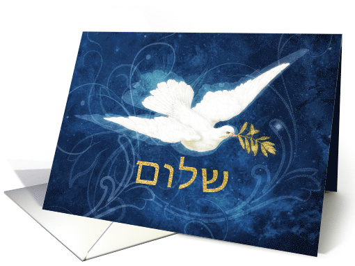 Shalom, Peace in Hebrew, Vintage Dove, Olive Branch card (1548198)