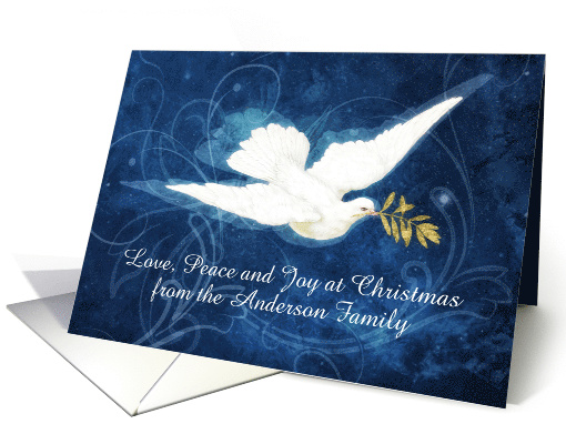 Name Customizable, Christmas, Vintage Dove, Olive Branch card