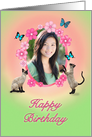 Cats and butterflies photo birthday card