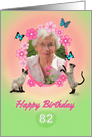 84th Birthday card with cats and butterflies, add photo and name card