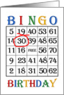 30th Birthday Bingo card