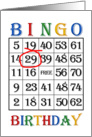 29th Birthday Bingo card
