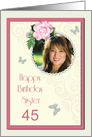 Add a picture,Sister age 45, with pink rose and jewels card