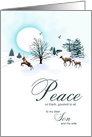 Son and his wife, Christmas scene with reindeer card