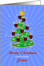 Sister, Wine Glasses Christmas tree card