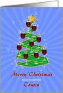 Cousin, Wine Glasses Christmas tree card