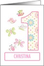 Add a Name,1st Birthday with Bugs and Butterflies card
