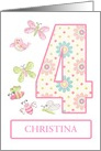 Add a Name,4th Birthday with Bugs and Butterflies card