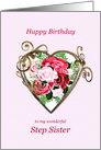 Step Sister Birthday Antique Painted Roses card