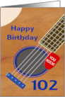 102nd Birthday Guitar Player Plectrum Tucked into Strings card