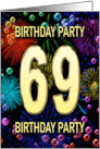 69th Birthday Party Invitation Fireworks and Bubbles card