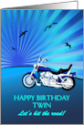 Twin Birthday Motorbike Sunset card