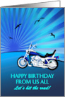 From Us All Birthday Motorbike Sunset card