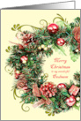 Godmom Christmas Wreath with Scrolls Merry Christmas card