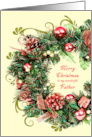 Father Christmas Wreath with Scrolls Merry Christmas card
