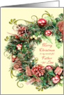 Father in Law Christmas Wreath with Scrolls Merry Christmas card