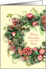 Dads Christmas Wreath with Scrolls Merry Christmas card