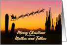 Mother and Father Christmas Santa and Reindeer Over The Desert card