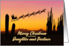 Daughter and Partner Christmas Santa and Reindeer Over The Desert card