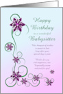 Babysitter Birthday with Scrolls and Flowers card