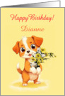 Add A Name Birthday Puppy and Flowers card