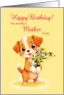 Like A Mother To Me Birthday Puppy and Flowers card