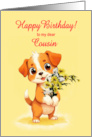 Cousin Birthday Puppy and Flowers card