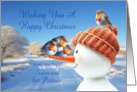 Sister and her Partner Robins and Snowman Christmas card