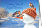 Add A Name Robins and Snowman Christmas card