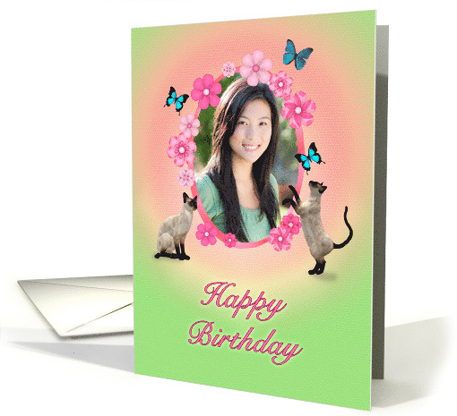 Cats and butterflies photo birthday card (1357476)