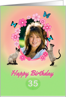 35th Birthday card with cats and butterflies, add photo and name card