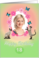 18th Birthday card with cats and butterflies, add photo and name card