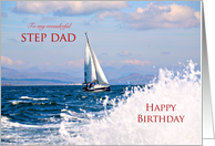 Step-dad,birthday card with yacht and splashing water card