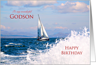 Godson,birthday card with yacht and splashing water card