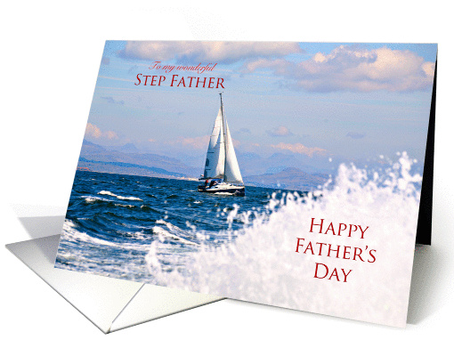 Father's Day for step father with yacht and splashing water card