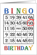 93rd Birthday Bingo card