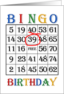 39th Birthday Bingo card