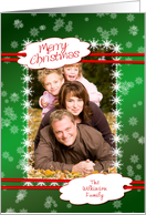 Add your photo and a name, Merry Christmas snowflake card