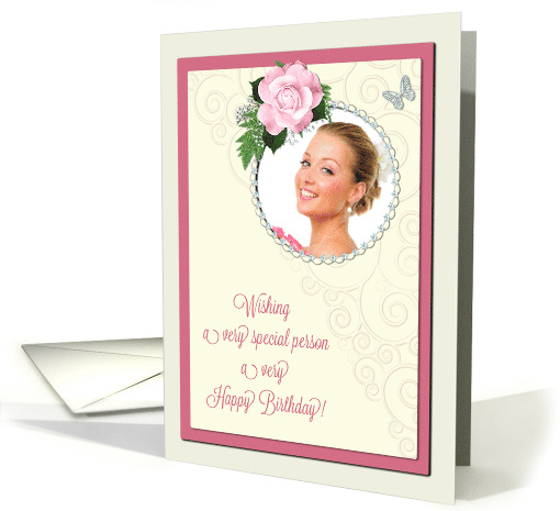 Add a picture, Birthday card with pink rose and jewels card (1399510)