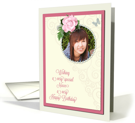 Add a picture,niece birthday with pink rose and jewels card (1399920)
