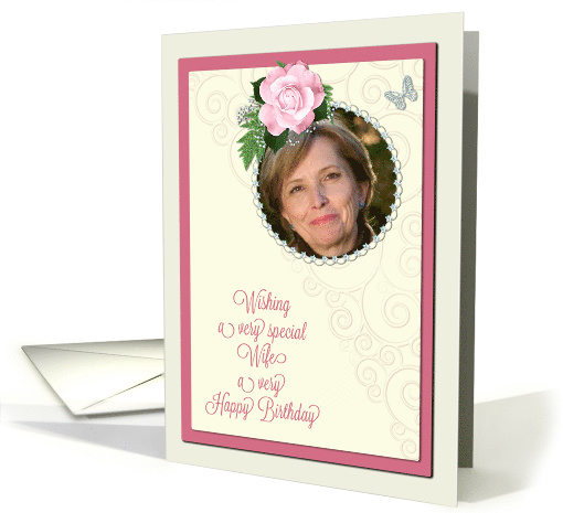 Add a picture,wife birthday with pink rose and jewels card (1399922)
