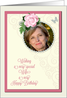 Add a picture,wife birthday with pink rose and jewels card