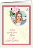 Add a picture,mother birthday with pink rose and jewels card