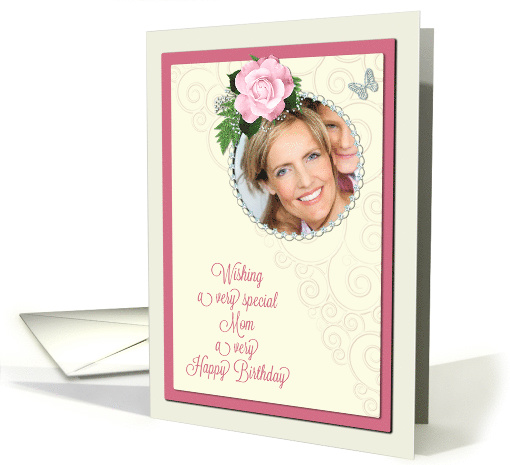 Add a picture,mom birthday with pink rose and jewels card (1399934)