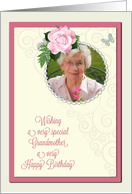 Add a picture,grandmother birthday with pink rose and jewels card