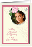 Add a picture,god-daughter birthday with pink rose and jewels card