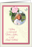 Add a picture,foster-mother birthday with pink rose and jewels card